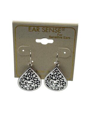 Ear Sense Silvertone Teardrop Earrings Nickel-Free Hypoallergenic For Sensitive